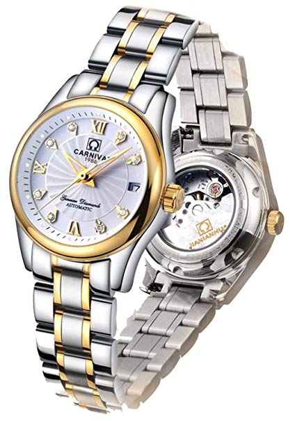 Carlien Women's Diamond Watch Automatic Mechanical Waterproof Ladies Gold Watches