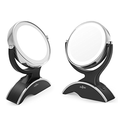 [2-pack] Anjou LED Lighted Makeup Mirror with 1x/7x Magnification, Double Side, 360°Rotation, Removable and Battery Powered with 3 Free Batteries