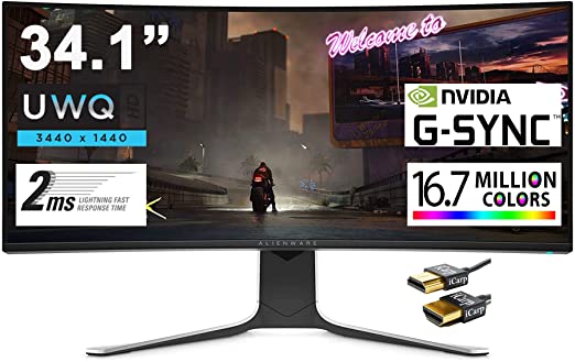 ALIENWARE 34 Curved Premium Gaming Monitor 34.1” UWQHD (3440 x 1440) 120Hz Refresh Rate Nano IPS Panel 2ms Response 21:9 16.7 Million Colors Nvidia G-SYNC 178° Viewing Angle   HDMI Cable