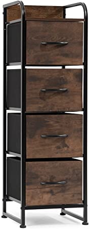 Rolife Dresser Storage Chest Easy Pull Fabric Bins Dresser Tower Units, Tall Storage Cloth Dresser Drawer Units with Wooden Tabletop (Rustic Brown)