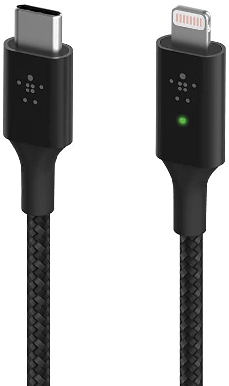 Belkin Smart LED Charging Cable USB-a to Lightning 4ft/1.2m (See Your Charging Status at a Glance) Fast Charge Ready for Latest iPhones, AirPods and iPad, MFi-Certified, Black (CAA006bt)