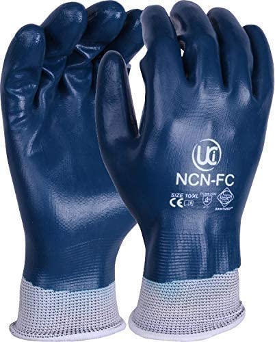 UCI NCN Lightweight Nitrile Coated Work DIY Gardening Work Assembly Safety Gloves (9/Large, NCN-FC - Blue/White)