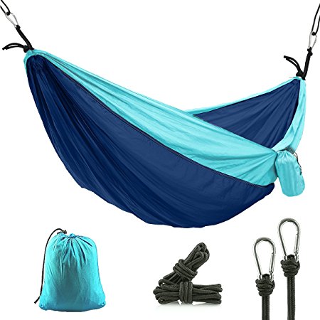 CUNXIA Camping Hammock, Single Outdoor Travel Hammock, Portable Nylon Parachute Hammock with Tree Straps for Camping Hiking Backpacking