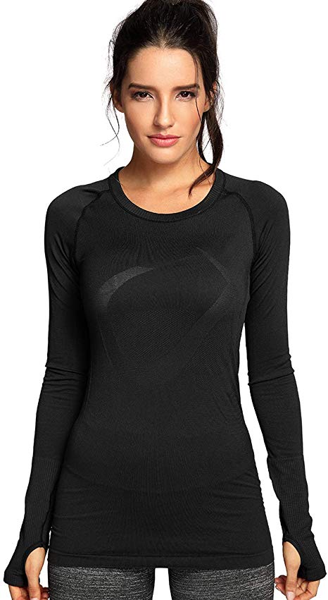 CRZ YOGA Women's Seamless Athletic Long Sleeves Sports Running Shirt Breathable Gym Workout Top