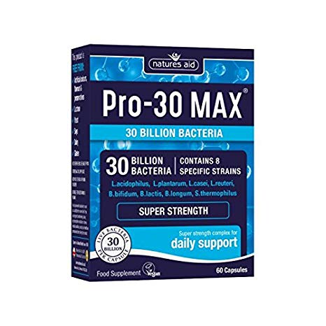 Natures Aid Strength Pro-30 Max Capsules (30 Billion Live Cultures, 8 Strain Probiotic, 60 Capsules, Vegan Society Approved, Made in UK)