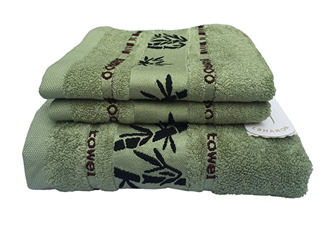 LSHARON Premium Bamboo Fiber 3 Piece Towels Set (1 Bath Towel, 2 Hand Towels) - Natural, Ultra Absorbent and Eco-Friendly (Green)