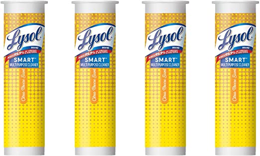 Lysol Smart Multi-Purpose Cleaner, 4 Concentrate Refills, Citrus Breeze Scent, Kills 99% of Germs, Saves 75% of Plastic, Re-usable Bottle up to 25X