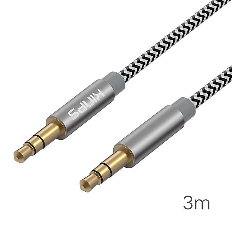 Audio cable Kinps® 10FT Nylon Braided Premium Auxiliary Stereo 3.5mm Male to Male Gold Plated Cable for Apple iPhone, iPod, iPad,Android Samsung Smartphones,Tablets MP3 Players and more