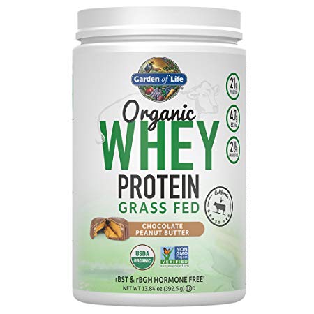 Garden of Life Protein Powder - Organic Whey Protein Powder, Grass Fed, Peanut Butter Chocolate, 13.84 oz (329.5g