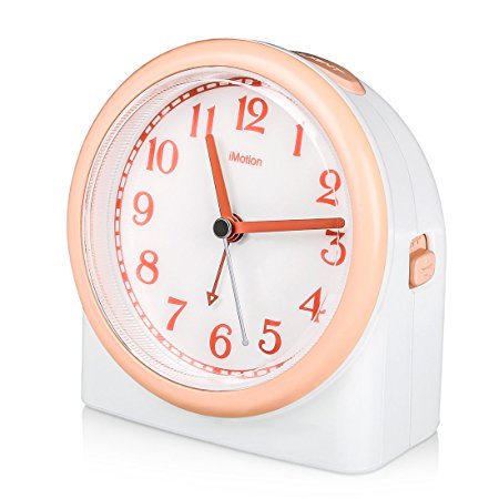Non-ticking Analog Alarm Clock with Snooze and Nightlight, Adjustable Smart Light Desk alarm Clock Protect the Eyes, Battery Operated,Pink