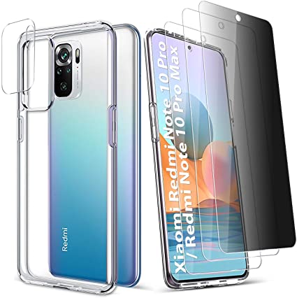Anbzsign[2 Pack]Camera Lens Protector and [2 Pack] Clear Screen Protector [1 Pack] Privacy Screen Protector[1 Pack]Clear Soft TPU Case For Xiaomi Redmi Note 10 Pro