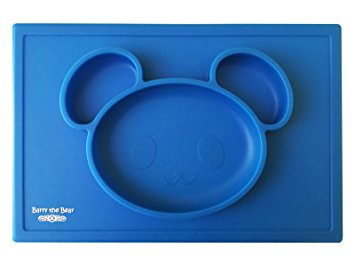 Barry the Bear ✪ Silicone Place Mat By DeLa'Casa ✪ One Piece Placemat With Plate For Babies & Toddlers ✪ BPA-Free, Easy Clean & Dishwasher Safe (Blue)