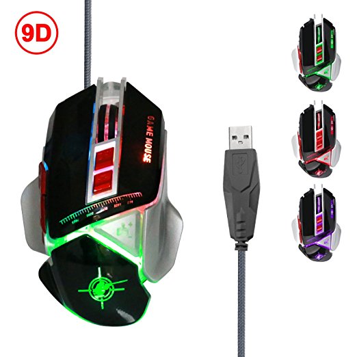 Gaming Mouse, Topoint Multi-Color Change Ergonomic USB Wired Gaming Mouse 9 Buttons Comfortable Grip High Precision for Laptop PC Computer Pro Gamer Black