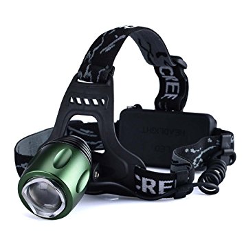 Canwelum Rechargeable LED Head Torch, Bright Cree T6 LED Running Head Torch, Zoom Camping LED Headlamp (A Complete Set with 18650 Li-ion Batteries and Charger) - CE Certified