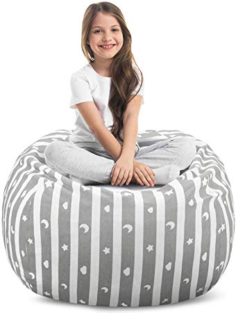 Magicfly Stuffed Animal Bean Bag, Storage Bean Bag Chair Cover for Kids & Adults, 150L Sphere Plush Toys Organizer with Extra Long Zipper Opening, (Cover Only), Gray