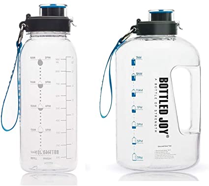 BOTTLED JOY 32oz Water Bottle and Half Gallon Water Bottle with Time Marked Suite Products, Tritan BPA Free Water Bottle for Camping Sports Workouts and Outdoor