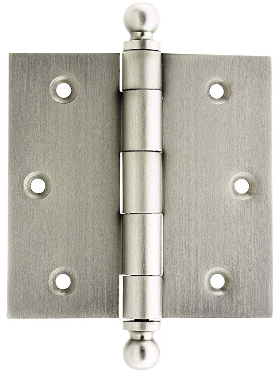House of Antique Hardware W-04HH-220-SN Solid Brass Door Hinge with Ball Finials, 3 1/2" in Satin Nickel