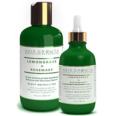 STEPS 1 & 2: Lemongrass - Rosemary Natural Hair Growth Pre-Shampoo Scalp Treatment 4 Oz and Anti-Hair Loss Shampoo 10.2 Oz For Hair Loss and Hair Thinning Prevention