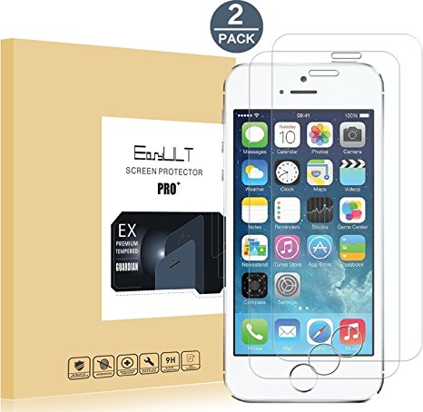[2 pack] iPhone 5/5c/5s/SE Screen Protector, EasyULT Premium Tempered Glass Screen Protector,with Double Defense Technology with [2.5D Round Edge] [9H Hardness] [Crystal Clear] [Scratch Resist] [No-Bubble]