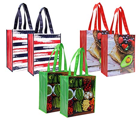 Planet E Reusable Grocery Shopping Bags – Durable Foldable Bags with colorful prints (Pack of 6)