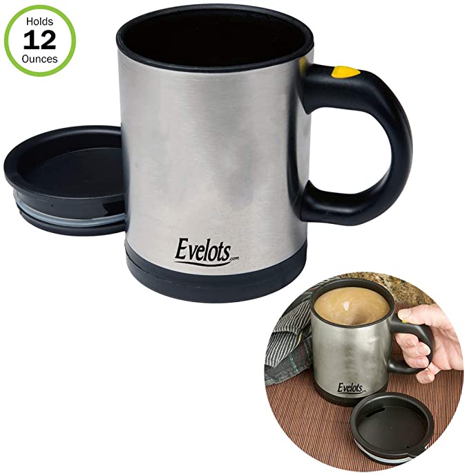 Evelots Self Stirring Coffee Mug-Tea-Juice-Travel-12 ounces-Stainless Steel