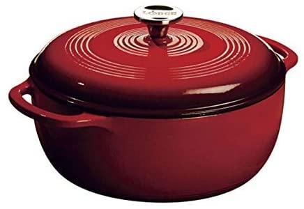 Lodge Enameled Cast Iron Dutch Oven With Stainless Steel Knob and Loop Handles, 6 Quart, Red