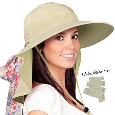 Solaris Womens Sun Hats Neck Flap Large Brim UV Protection Foldable Fishing Hiking Cap