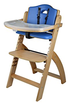 Abiie Beyond Wooden High Chair With Tray. The Perfect Adjustable Baby Highchair Solution For Your Babies and Toddlers or as a Dining Chair. (6 Months up to 250 Lb) (Natural Wood - Blue Cushion)