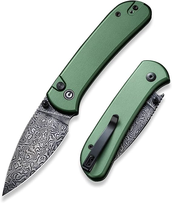 CIVIVI Pocket Folding Knife- Button Lock Knife with Thumb Stud Opener for EDC, 2.98" Damascus Blade Aluminum Handle, Qubit Utility Knife for Men Women Gift C20030E-DS1