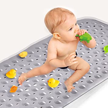 Sheepping Baby Bath Mat for Tub Non Slip Extra Long Cover Bathtub Mat for Toddler Kids 40 X 16 Inch - Eco Friendly Infant Bath Tub Mat with 200 Big Suction Cups,Machine Washable Shower Mat (Grey)
