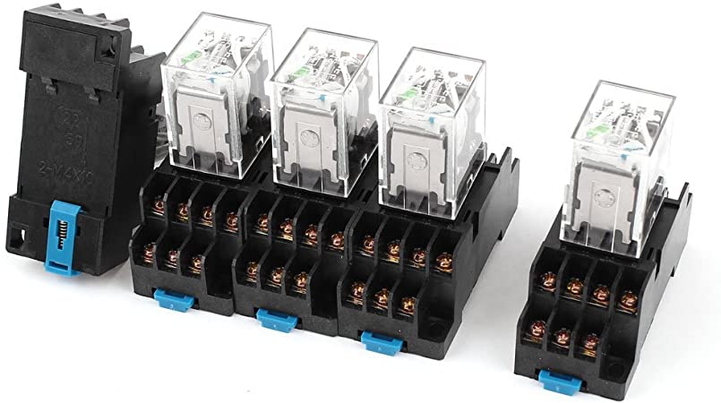 uxcell 5 Pcs DC 24V Coil Green Light 4PDT 14 Pins Power Relay Socket Base