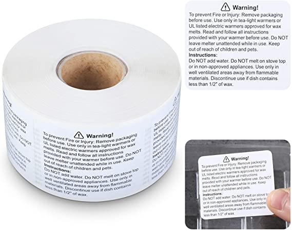 600 Pieces Wax Melt Warning Labels Candle Warning Stickers Candle Warning Labels for Wax Melt Molds, 1.8 x 1.5 Inches (White)