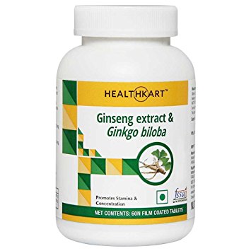 HealthKart Ginseng and Ginkgo Biloba extract with Flavonoids and Glycosides, Improves focus, concentration and stamina,  60 tablets