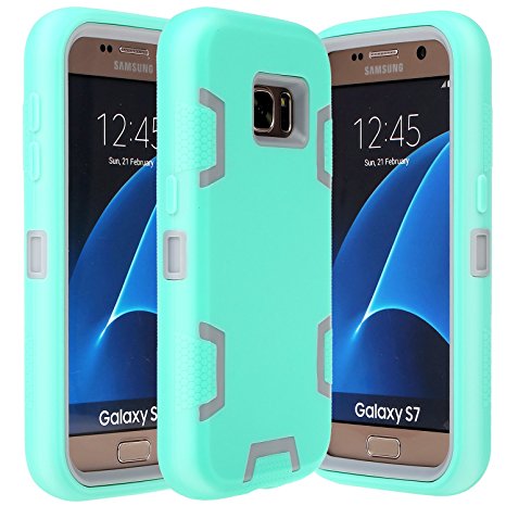 Galaxy S7 Case, E LV Samsung Galaxy S7 - Hybrid Defender Rugged Shockproof Dirtproof Case Cover for Samsung Galaxy S7 - [MINT / GREY]