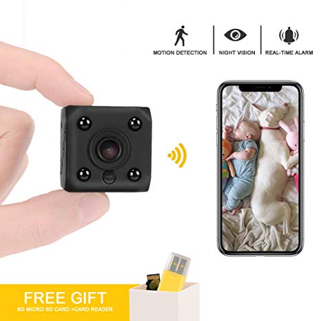 Mini Spy Hidden Camera,1080P HD Wifi Security Surveillance Cameras,Small Wireless Covert Cam for Home/Nanny/Baby/Car/Pet with Motion Detection Night Vision Include 16GB SD Card
