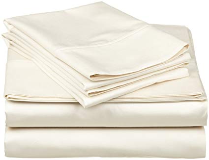 Way Fair Sheet Set Twin Extra Long Size Ivory Solid 100% Cotton 600 Thread-Count (15" Deep Pocket Drop) by