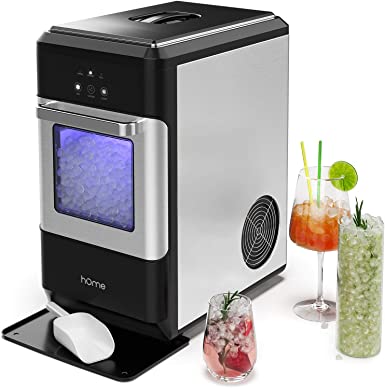 hOmeLabs Large Countertop Ice Maker – Chewable Nugget Ice Machine with 44 lb Production Per Day – 3.3 lb Drawer Capacity – Digital Touch Panel – Black and Stainless Steel