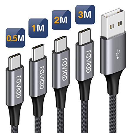 RAVIAD USB C Cable, 4Pack 0.5M 1M 2M 3M Nylon Braided USB Type C Fast Charging Charger Cable for Samsung Galaxy S10/S9/S8 /S8, MacBook, Huawei P30/P20/P10, Google Pixel, Sony Xperia XZ, OnePlus