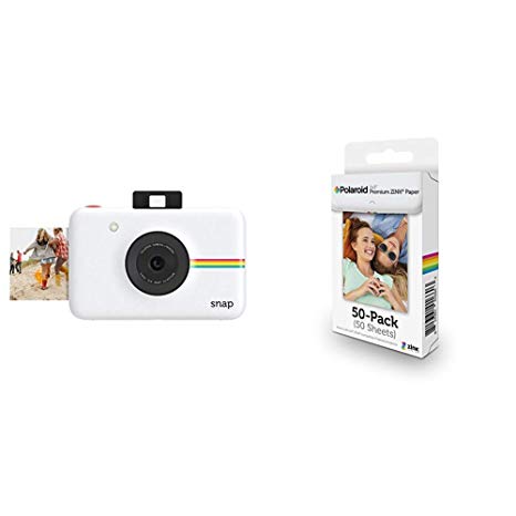 Polaroid Snap Instant Digital Camera (White) with Polaroid 2x3ʺ Premium ZINK Zero Photo Paper 50-Pack