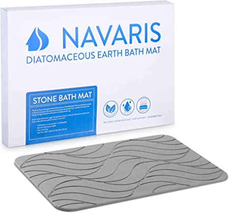 Navaris Diatomaceous Earth Bath Mat - White Diatomite Stone Floor Mat for Bathroom and Shower at Home - Quick Dry, Non Slip, Absorbent 23.6" x 15.4"