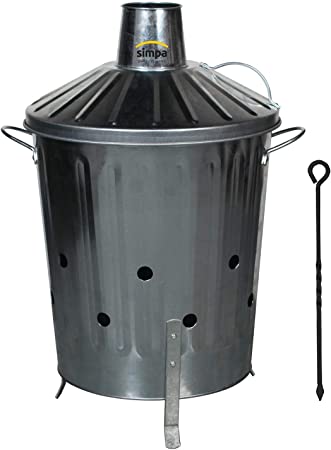 CrazyGadget® Small Medium Large Extra Large Galvanised Metal Incinerator Fire Burning Bin with Lid   Free Ash Poker (40L)