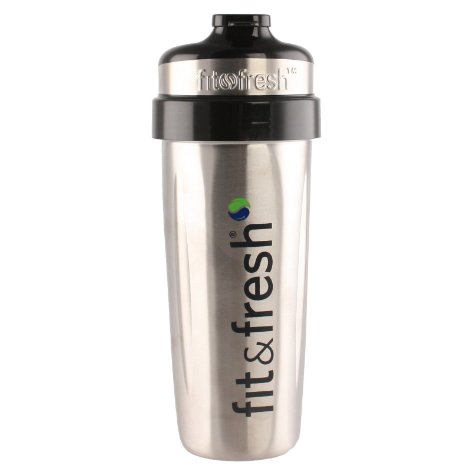 Fit & Fresh CleanTek 26 ounce Stainless Steel Shaker Cup with built in agitator