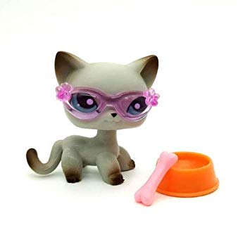 Littlest Pet Shop lps Short Hair Cat # 391 Egyptian Gray Cat 3/Accessories