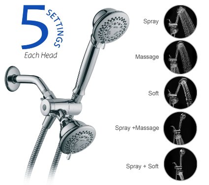 Shower Head Aoleca Handheld and Fixed Shower Combo 5 Settings ABS Material Chrome Finish Surface Showerhead Set With Shower Hose