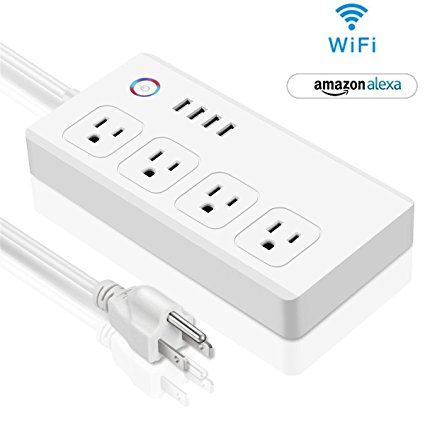 Smart Multi Outlets, M.Way Intelligent Power Strip Surge Protector with 4 Socket & 4 USB Ports Cellphone Remote Control, No Hub Required, Schedule Automatically, Work with Alexa Echo, for IOS/Android