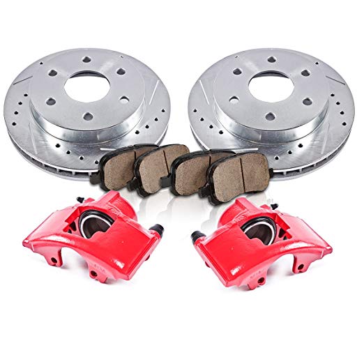FRONT Powder Coated Red [2] Calipers   [2] Rotors   Quiet Low Dust [4] Ceramic Pads Performance Kit