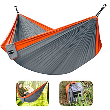 Hammock, Fivanus Parachute Nylon Fabric Lightweight Outdoor and Travel Camping Hammock with Hanging Rope and Carabiners.(Orange and Charcoal)