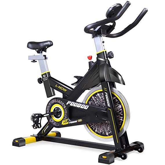 pooboo Indoor Cycling Bicycle, Belt Drive Indoor Exercise Bike,Stationary Exercise LED Display Bicycle Heart Pulse Trainer Bike Bottle Holder