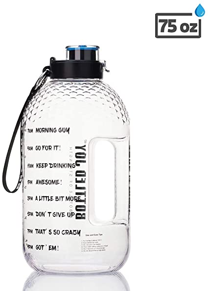 BOTTLED JOY 1 Gallon Water Bottle/Half Gallon Water Bottle, BPA Free 128oz/75oz Large Water Bottle with Motivational Time Marker Reminder Leak-Proof Drinking Water Jug for Sports and Outdoor Activity