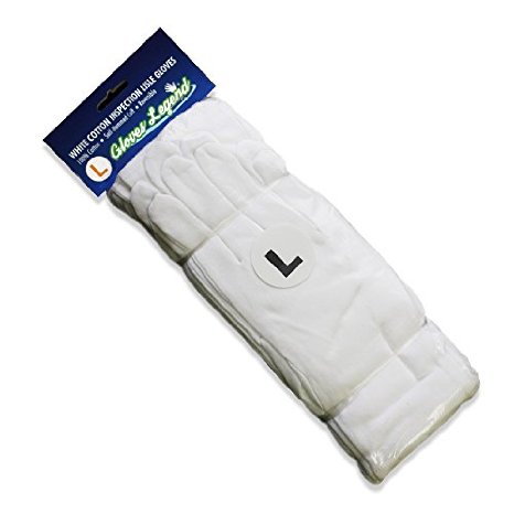 Size Large - 12 Pairs (24 Gloves) Gloves Legend White Coin Jewelry Silver Inspection 100% Cotton Lisle Gloves - Premium Weight